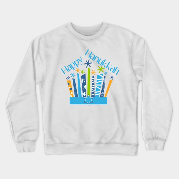 Happy Hanukkah Candles in Blue and Gold Crewneck Sweatshirt by TNMGRAPHICS